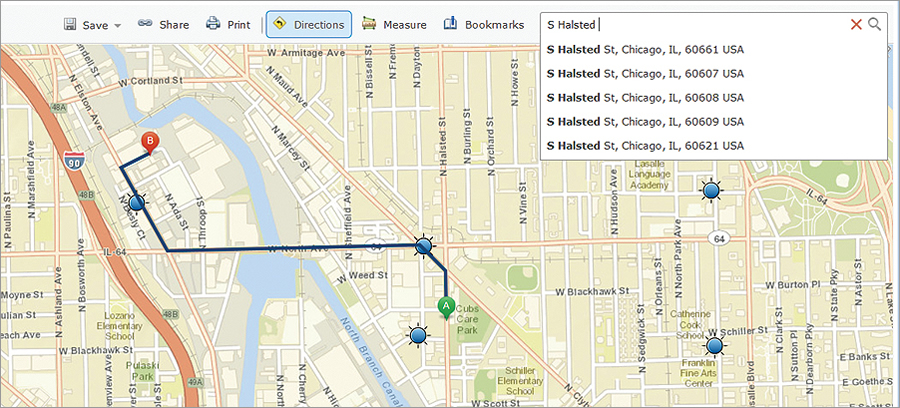 Get an interactive geosearch experience that suggests places in a list as you type in your search terms.