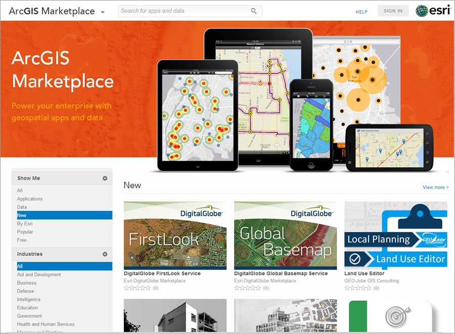 Browse for apps and data in the ArcGIS Marketplace.