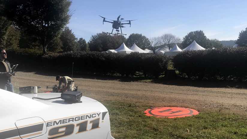 drone heading up to map