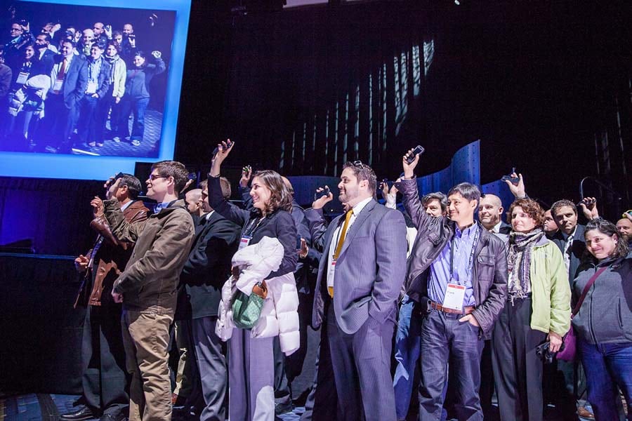 This group from the audience volunteered to use the new Collector for ArcGIS app on their smartphones to gather data about anything gold they spotted in Washington, DC.