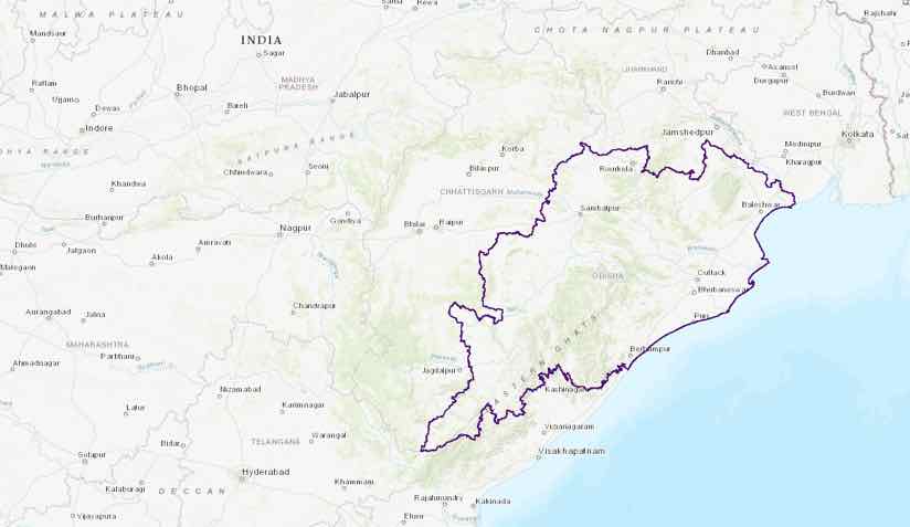 Map highlighting State of Odisha