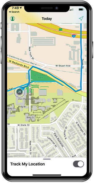 A map on a smartphone showing a fieldworker’s shared location