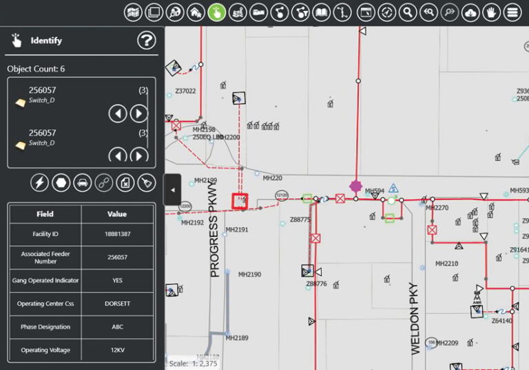 A map of facilities and utilities with information about the facilities in an information panel to the left of the map
