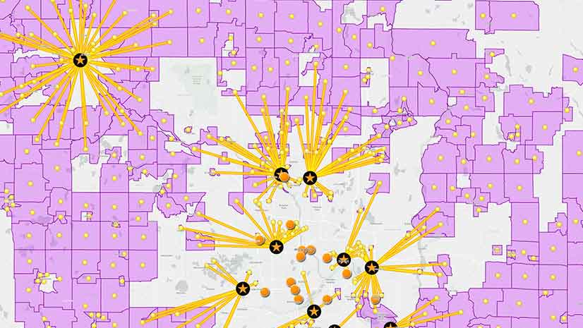 The practice of GeoAI represented by a map of locations and routes