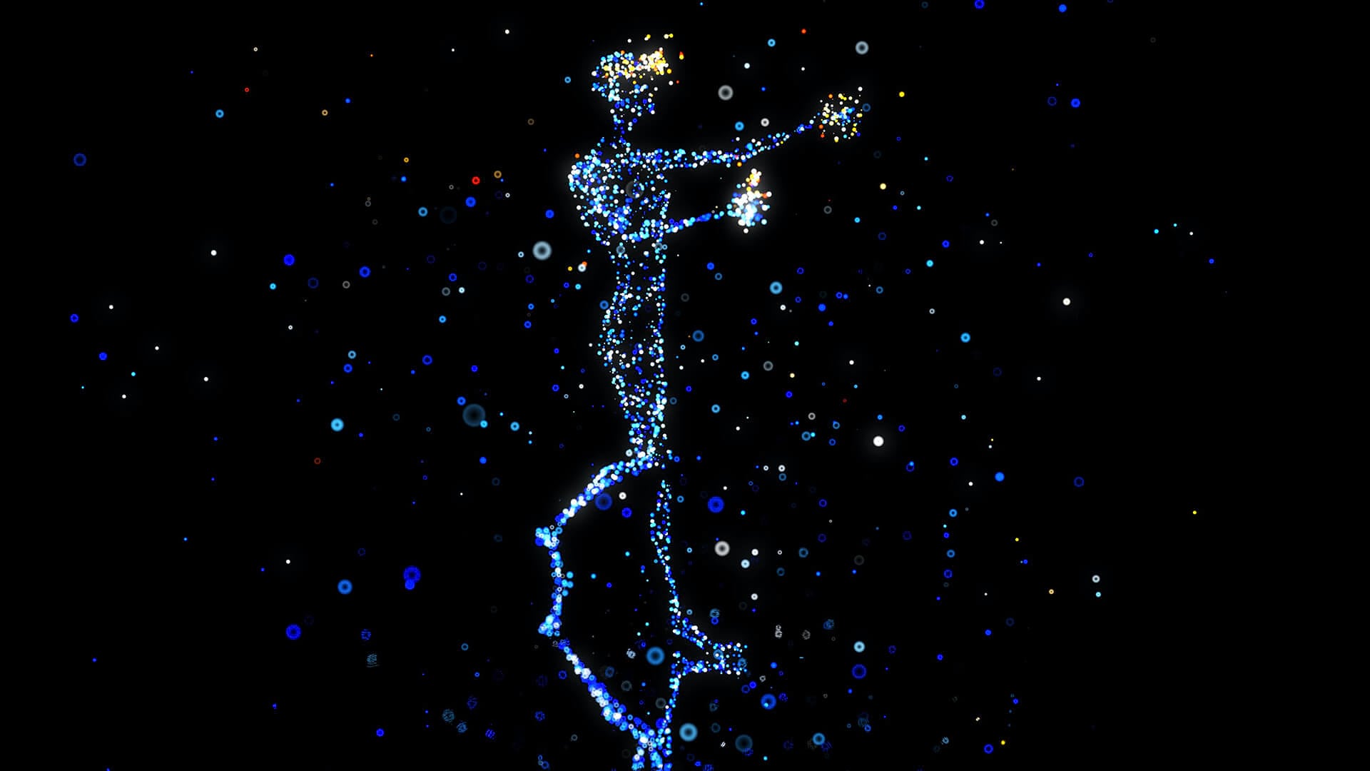 The metaverse as symbolized by a pixelated human against a black background