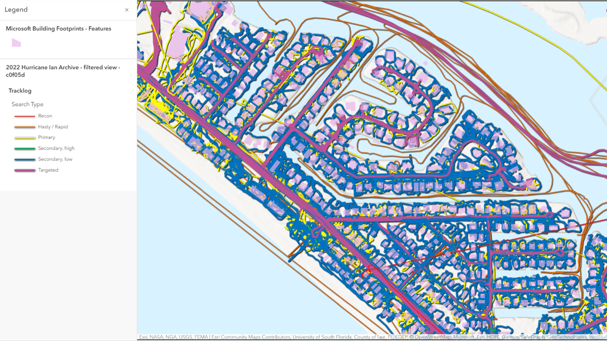 Tracklog map of search teams