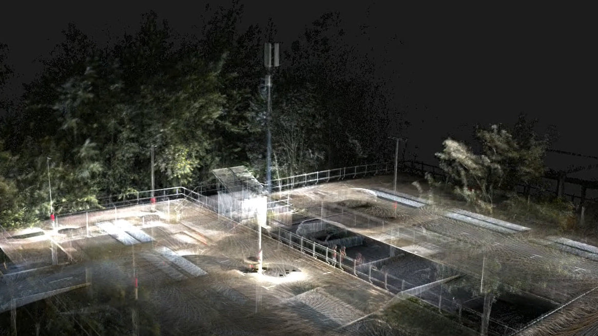 a lidar view of a tower showing trees that surround it