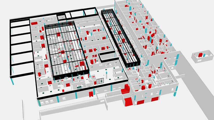 A 3D rendering represents a retail digital twin for store planning