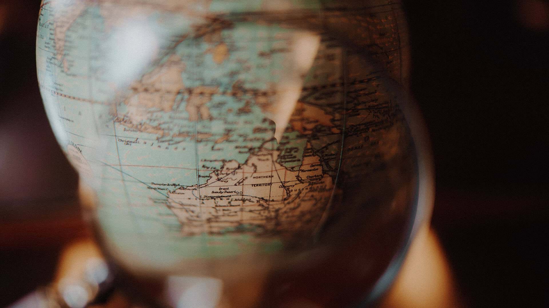 Sustainable sourcing represented by a magnfied view of the southern hemisphere of a globe