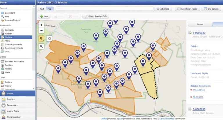 A map with purple points of interest scattered throughout