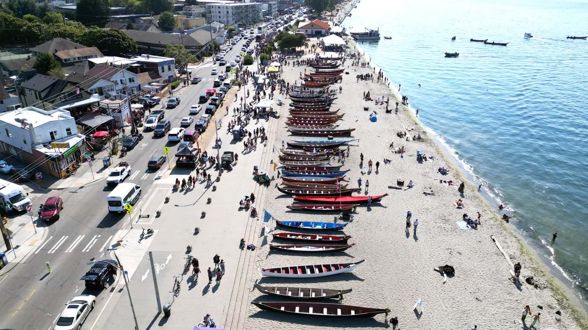 tribal canoes on the beach at Alki Landing
