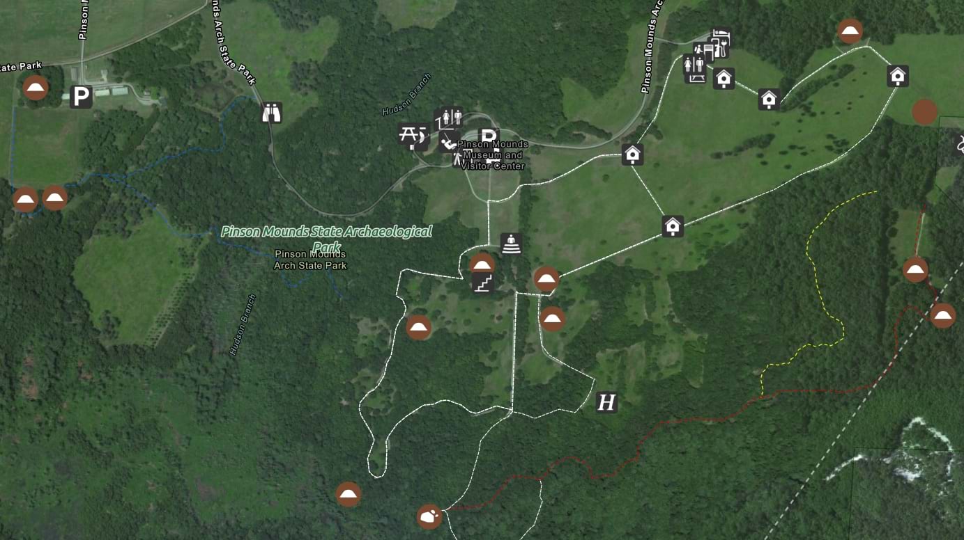 map of cultural sites at Pinson Mounds State Archaeological Park