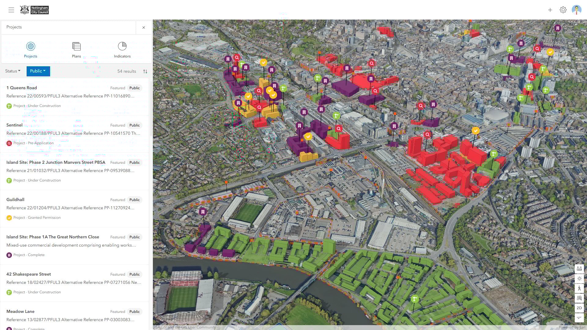 Screenshot of the Nottingham City Council Major Development viewer