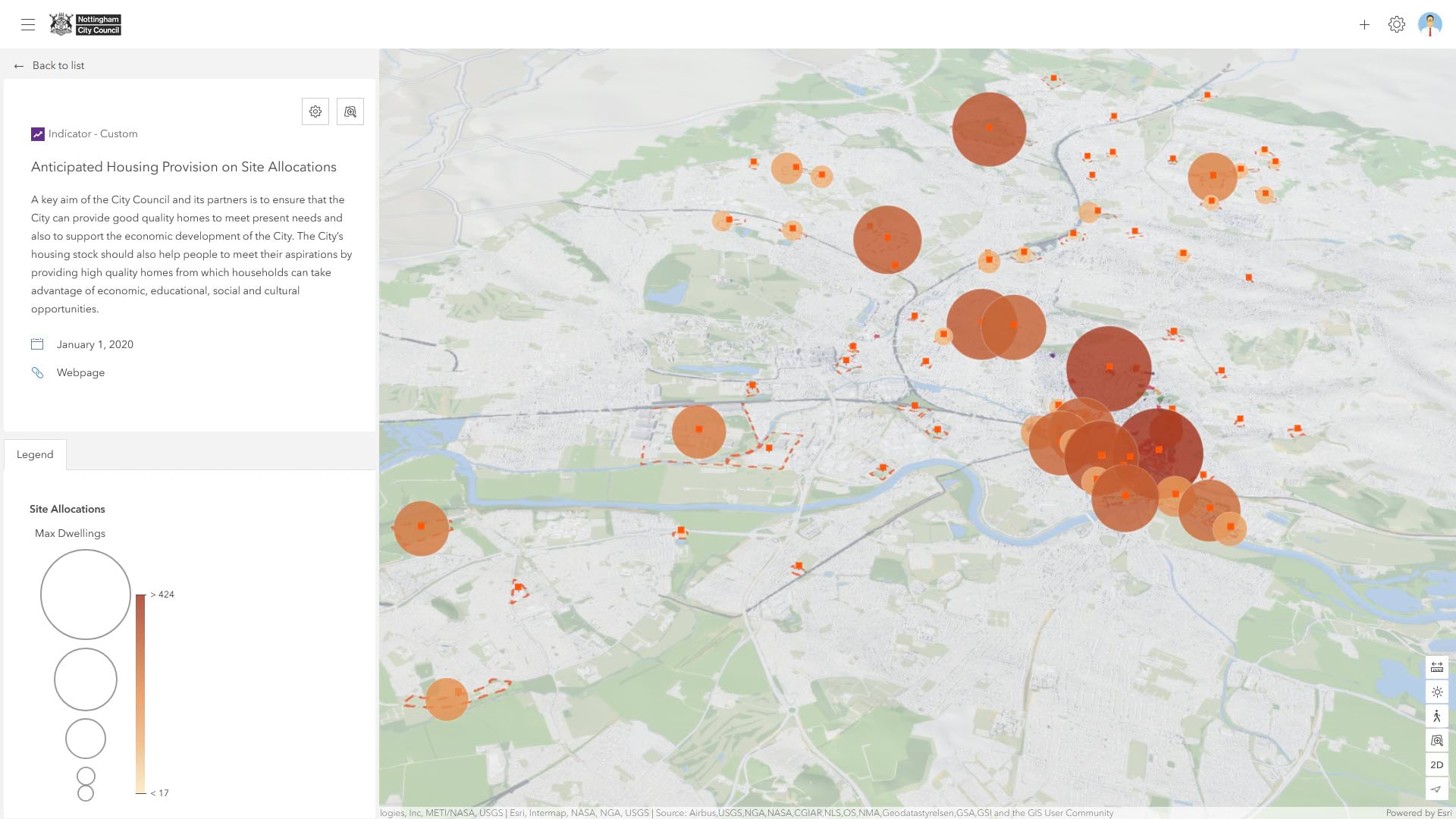 Screenshot examining the number of homes planned in Nottingham