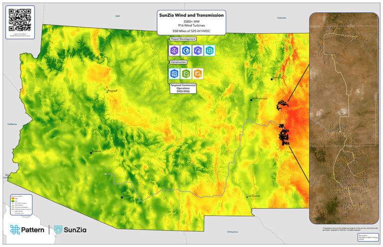 A map of Pattern Energy's SunZia Wind and Transmission project