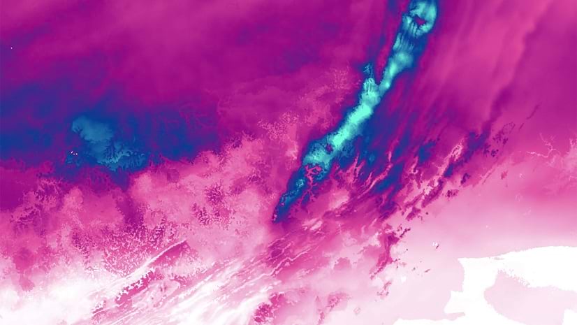 A mix of colors including blue, white, and pink