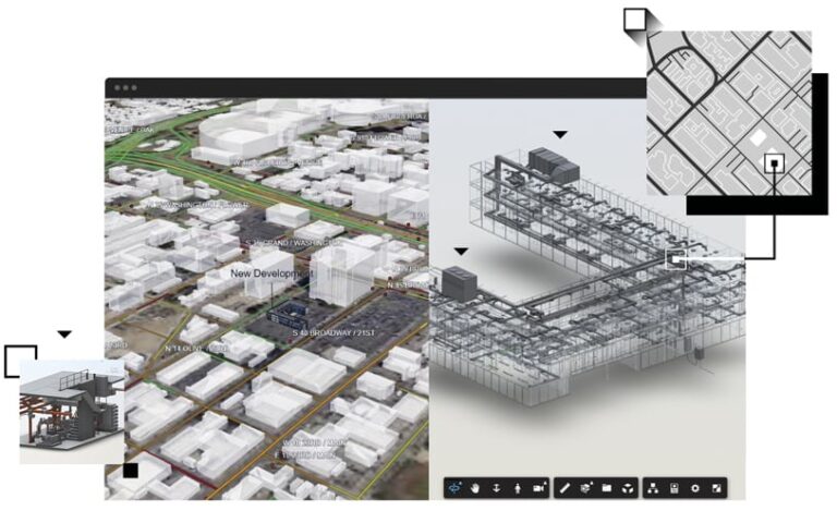 Three-dimensional graphics displaying the interiors and exteriors of new developments, with images displaying the development in more detail.