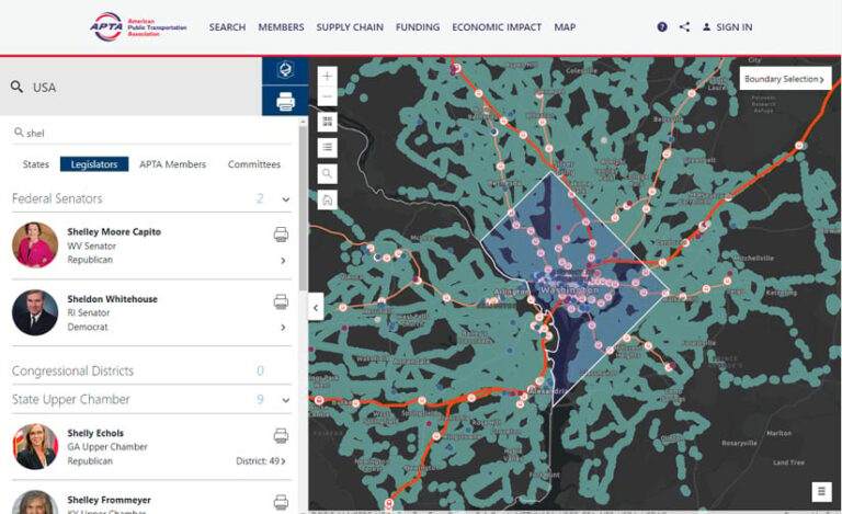 A map of Washington, DC, displaying the functionality of the app to search for legislators.