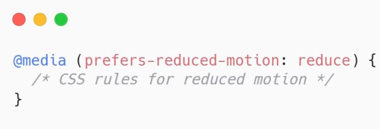 A CSS code snippet used to detect preference for reduced motion.