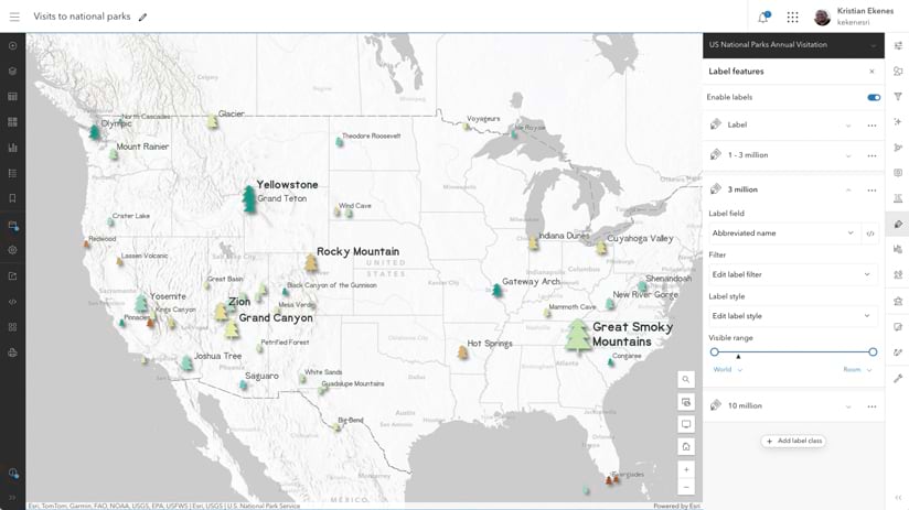 A screenshot displaying Map Viewer’s label configuration panel in ArcGIS Online.
