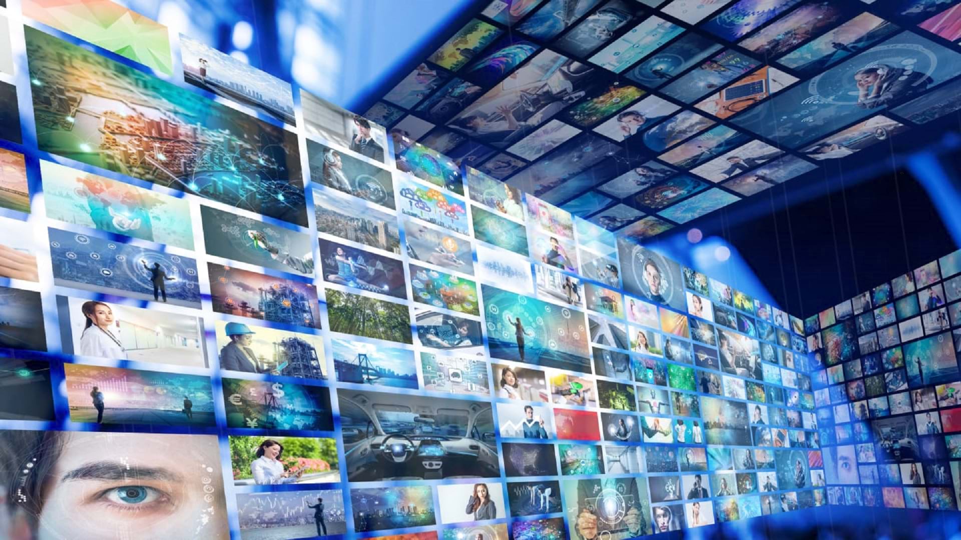 Hundreds of video screens tip to the idea of advertising effectiveness