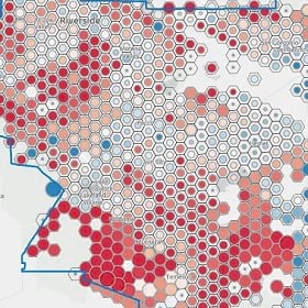 A closeup of hexagons on a map