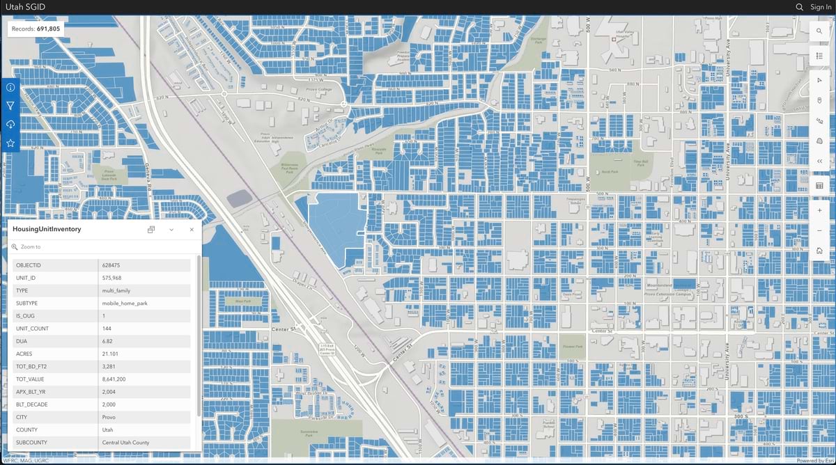 Screenshot of Utah Housing Unit Inventory map
