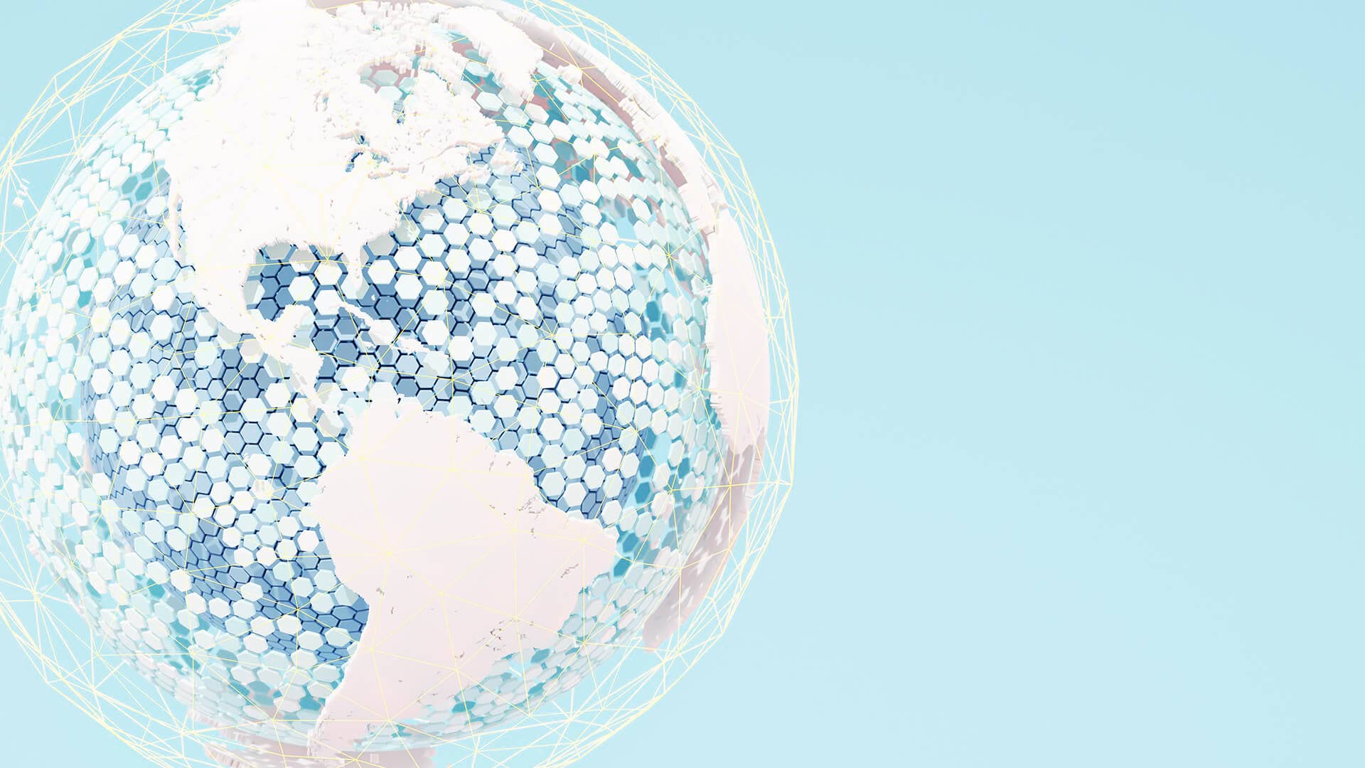 A globe with colored hexagons represents a form of supply chain analysis