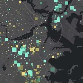A dark map with a series of green and yellow points