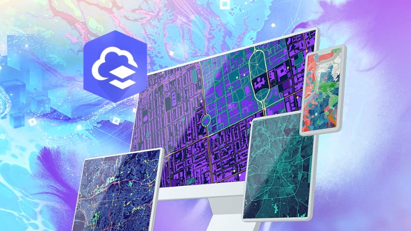 A computer monitor, tablet, and mobile device displaying digital maps