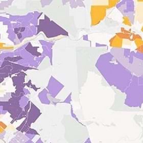 A map with multicolored areas representing psychographic data