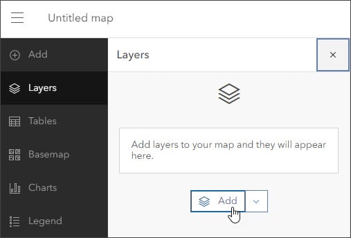 A blacktool bar on the left with layers highlighted next to an add button