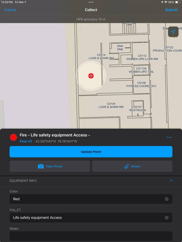 An interactive map with different offices labeled and a red dot