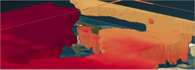 An orange and yellow 3D map of the ocean