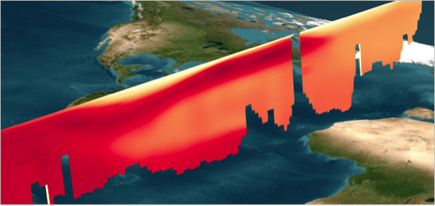 A 3D image with a long orange object over the earth