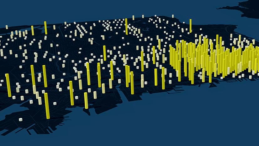 Demand signals are indicated by vertical yellow bars extending from a dark map