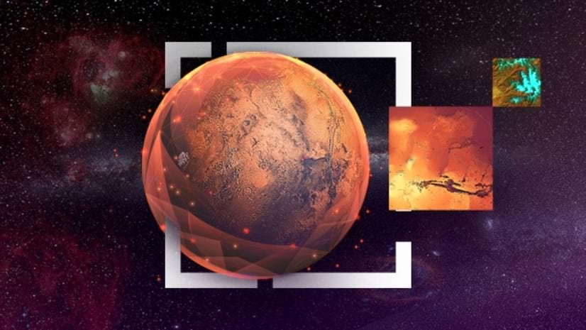 An image of an orange tinted planet against a space background