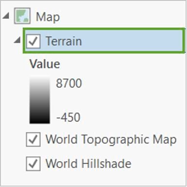 The word terrain in a blue box with a check mark next to it