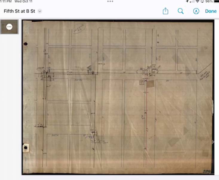 Scan of a hand-drawn service line map.