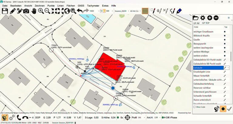 A map shows several properties, with one highlighted red. Various dotted blue lines connect the property to a point on the street.