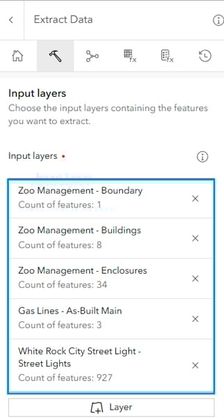 Screenshot of the Extract data menu, indicating each source that can be selected.