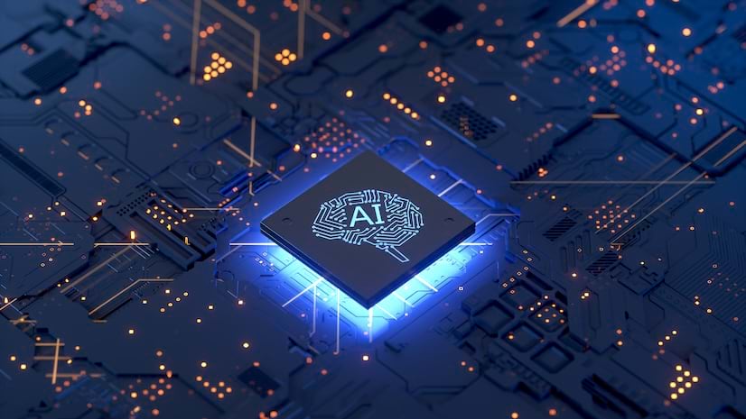 A computer circuit board with a black chip in the middle that says AI