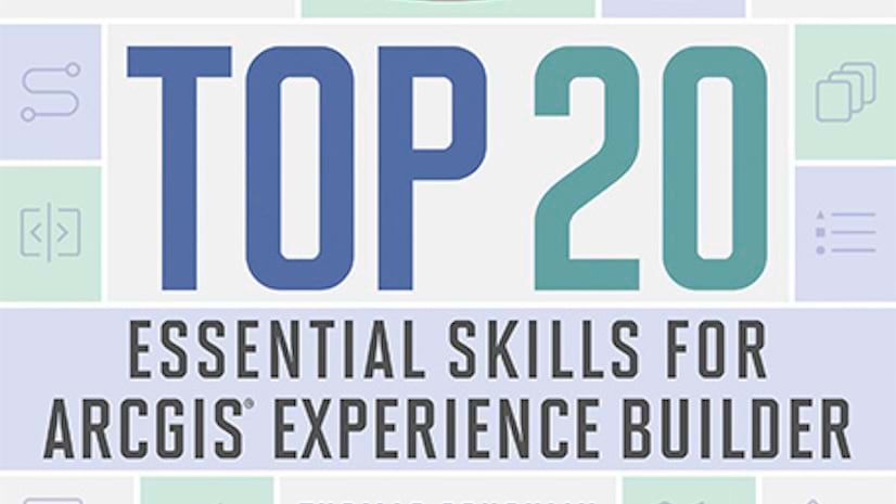 A book cover with the title Essential Skills for ArcGIS Experience Builder