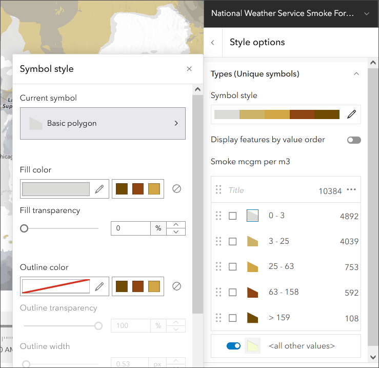 The symbol style option selected in Map Viewer