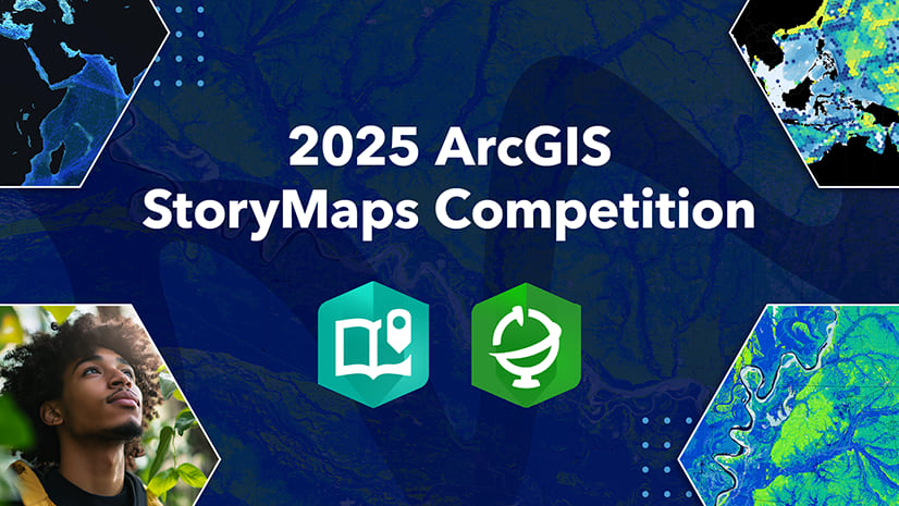 The words ArcGIS StoryMaps Competition white text against a blue background