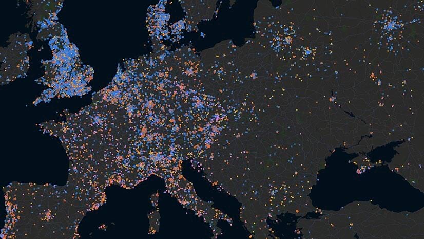 A colorful map of Europe represents an innovation network