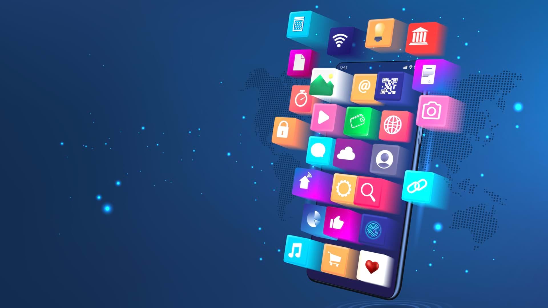 App stores are signified by a phone\'s app tiles