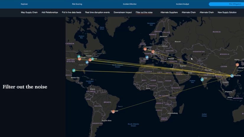 A global map with lines connecting various countries illustrates supply chain disruption