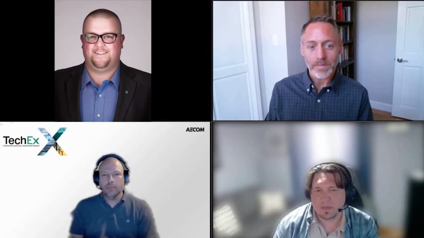 A split screen of four webcast participants discussing unknown unknowns in GIS strategy
