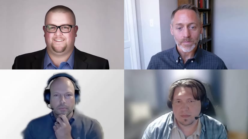 A split screen of four webcast participants discussing unknown unknowns in GIS strategy